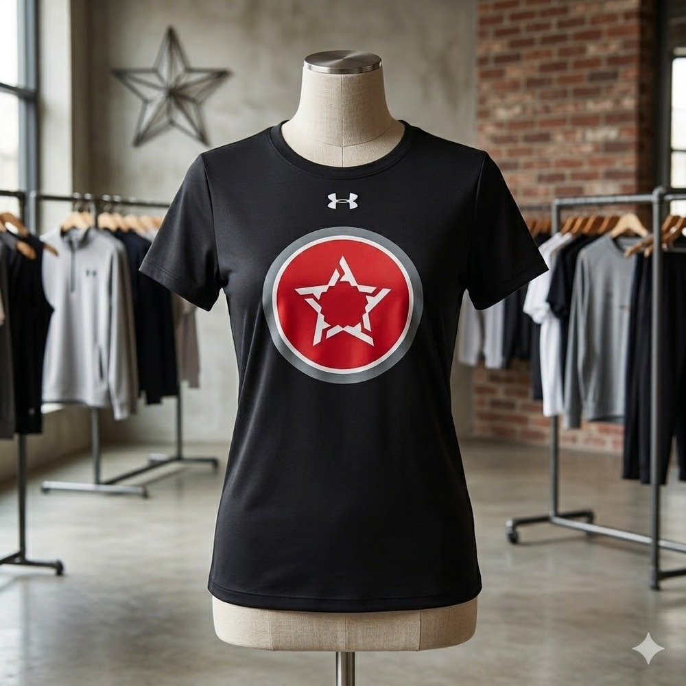 NWOT Under Armour Graphic T-Shirt Small‎ Black Red Star HeatGear Short Sleeve